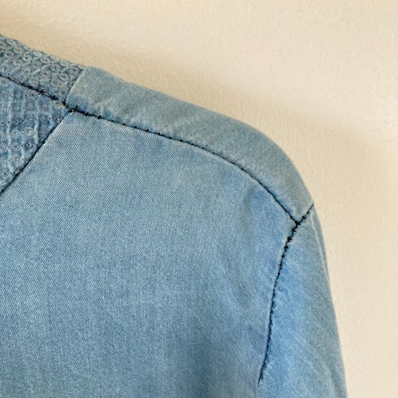 BNWT Women's Solid Blue Pullover V-Neck Long Sleeve Denim Tunic Dress Size UK 14 - Picture 7 of 10